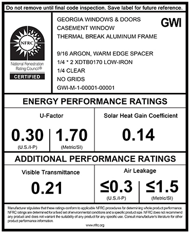 NFRC Energy Performance Label